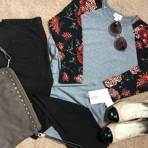 LuLaRoe Floral Randy Baseball Tee NWT S